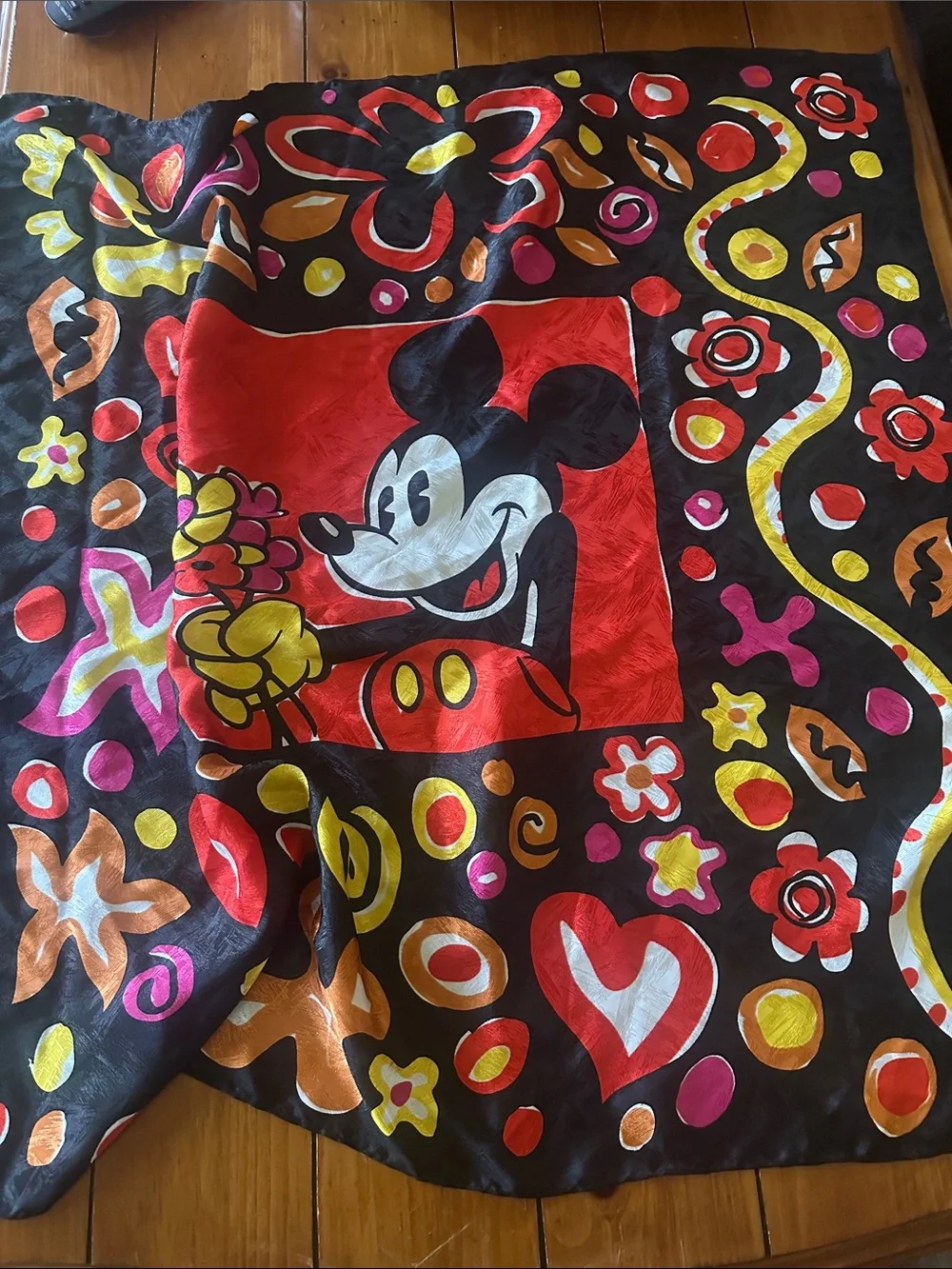 Mickey Mouse Colorful Silk Scarf - Black Red Yellow